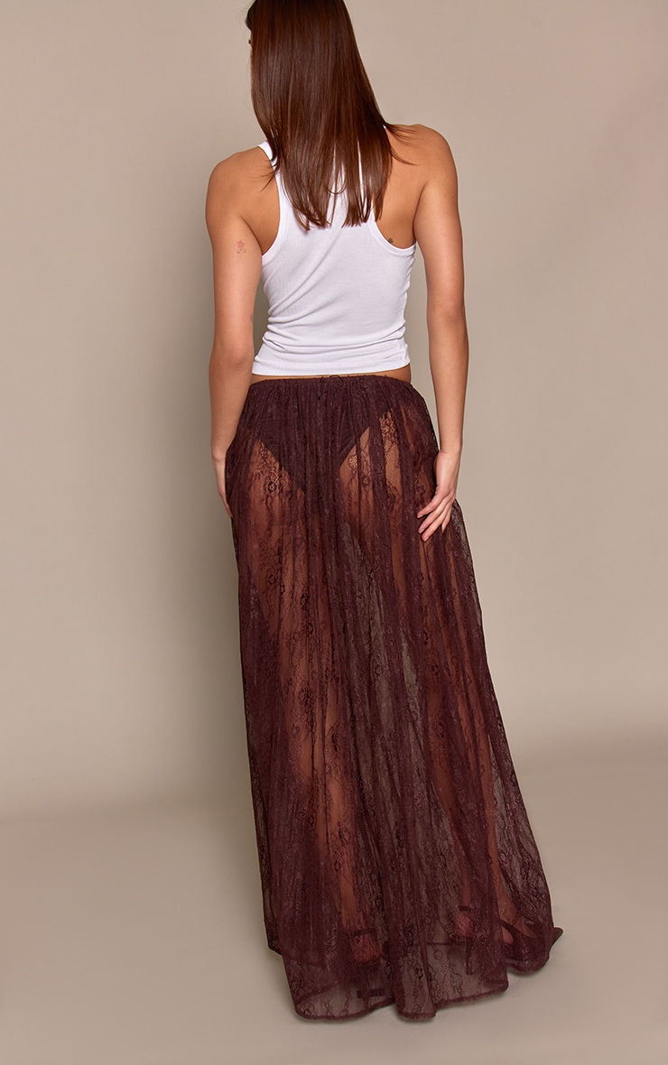 Dark Chocolate Sheer Lace Maxi Skirt image 3
