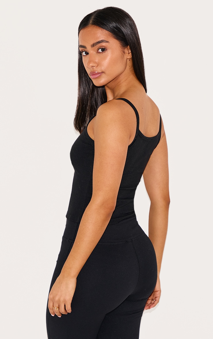 Petite Black Snatched Sculpt Cami Strap Crop Top image 2