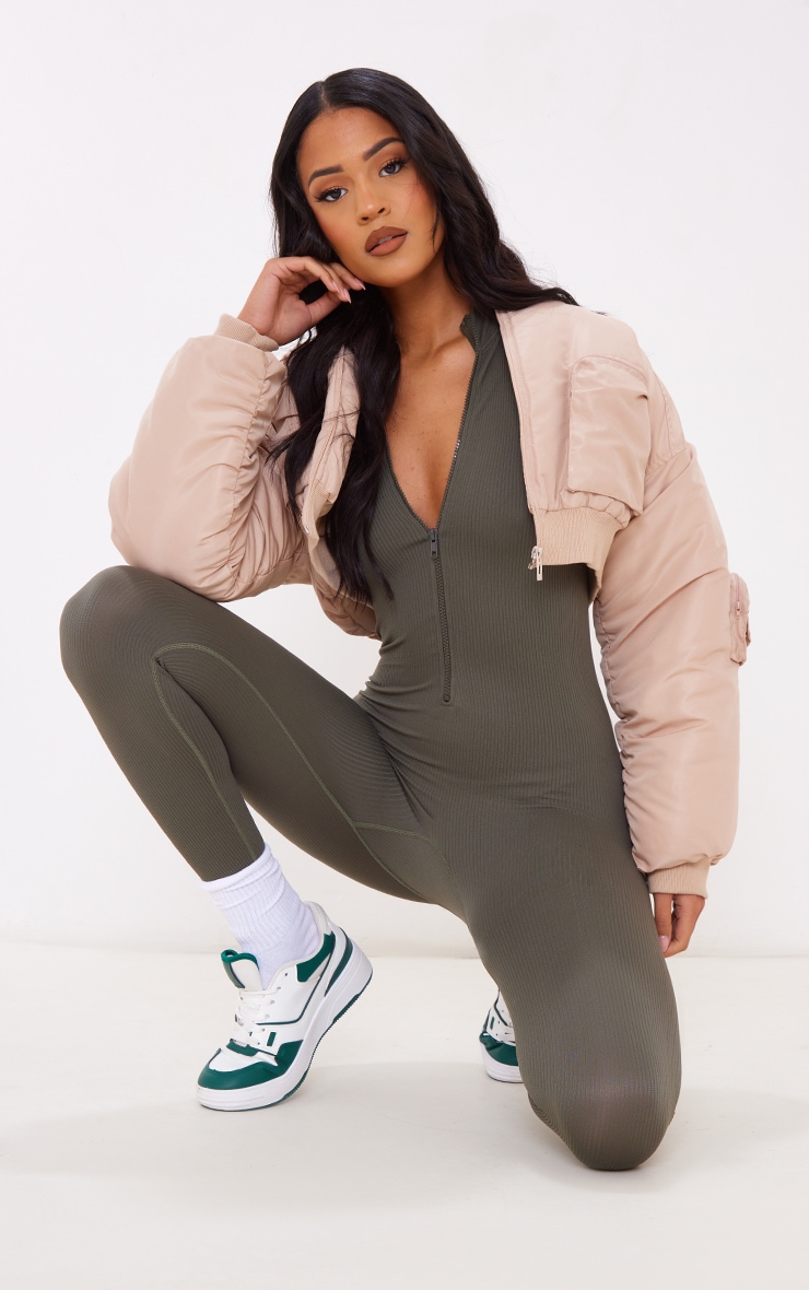 Tall Dark Olive Structured Snatched Rib Jumpsuit | Tall