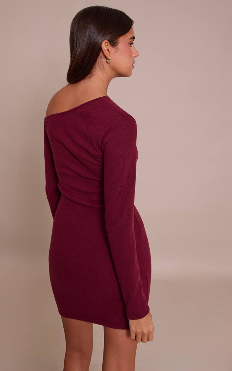 Robe moulante asymétrique très douce prune à manches longues image 2