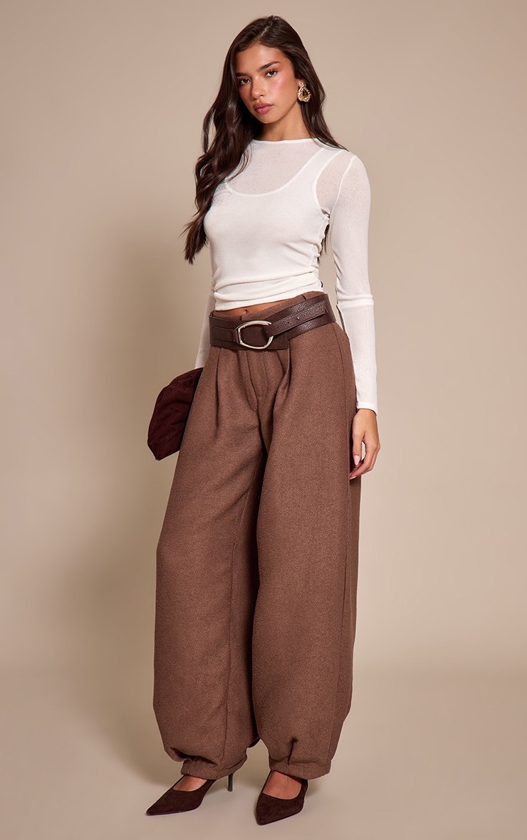 Cream Burnout Mesh Overlay Detail Long Sleeve Top image 3