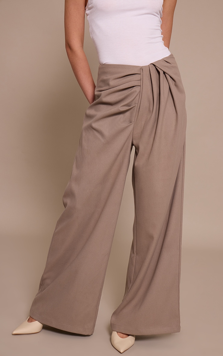 Pebble Brushed Tailored Woven Pleat Detail Wide Leg Pants image 2