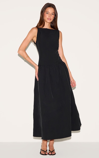 Black Dropped Waist Midaxi Dress