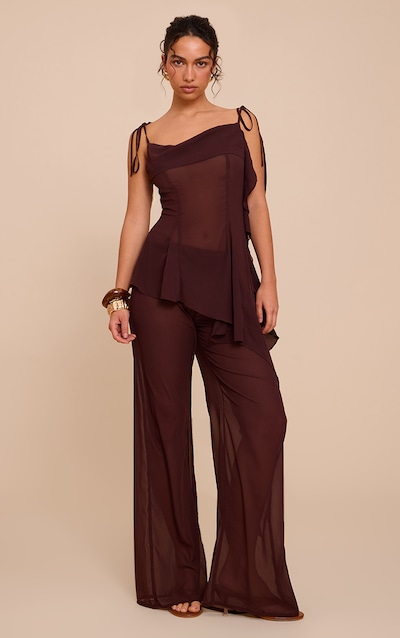 Pantalon droit en mousseline de soie prune