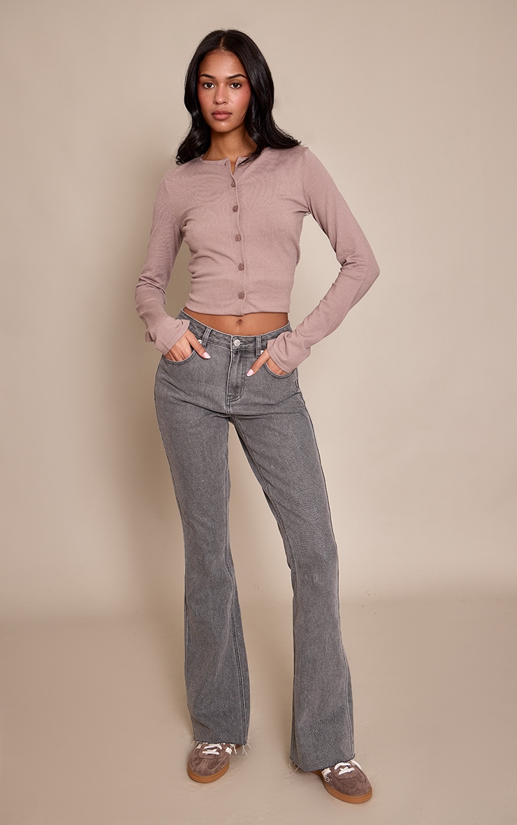 Tall Washed Grey Low Rise Stretch Flared Jeans