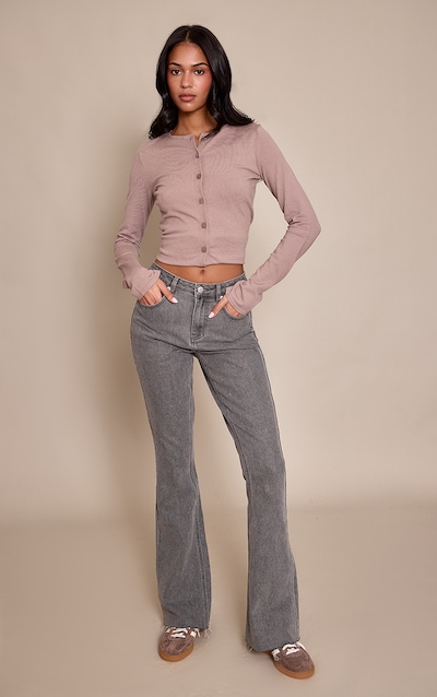 Tall Washed Grey Low Rise Stretch Flared Jeans