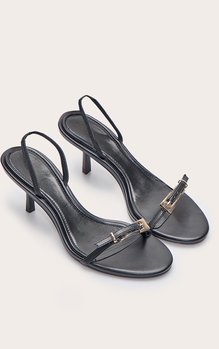 Black Buckle Sling Back Round Toe Heeled Sandal image 5