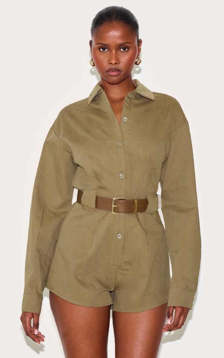 Mushroom Woven Utility Belted Playsuit image 1