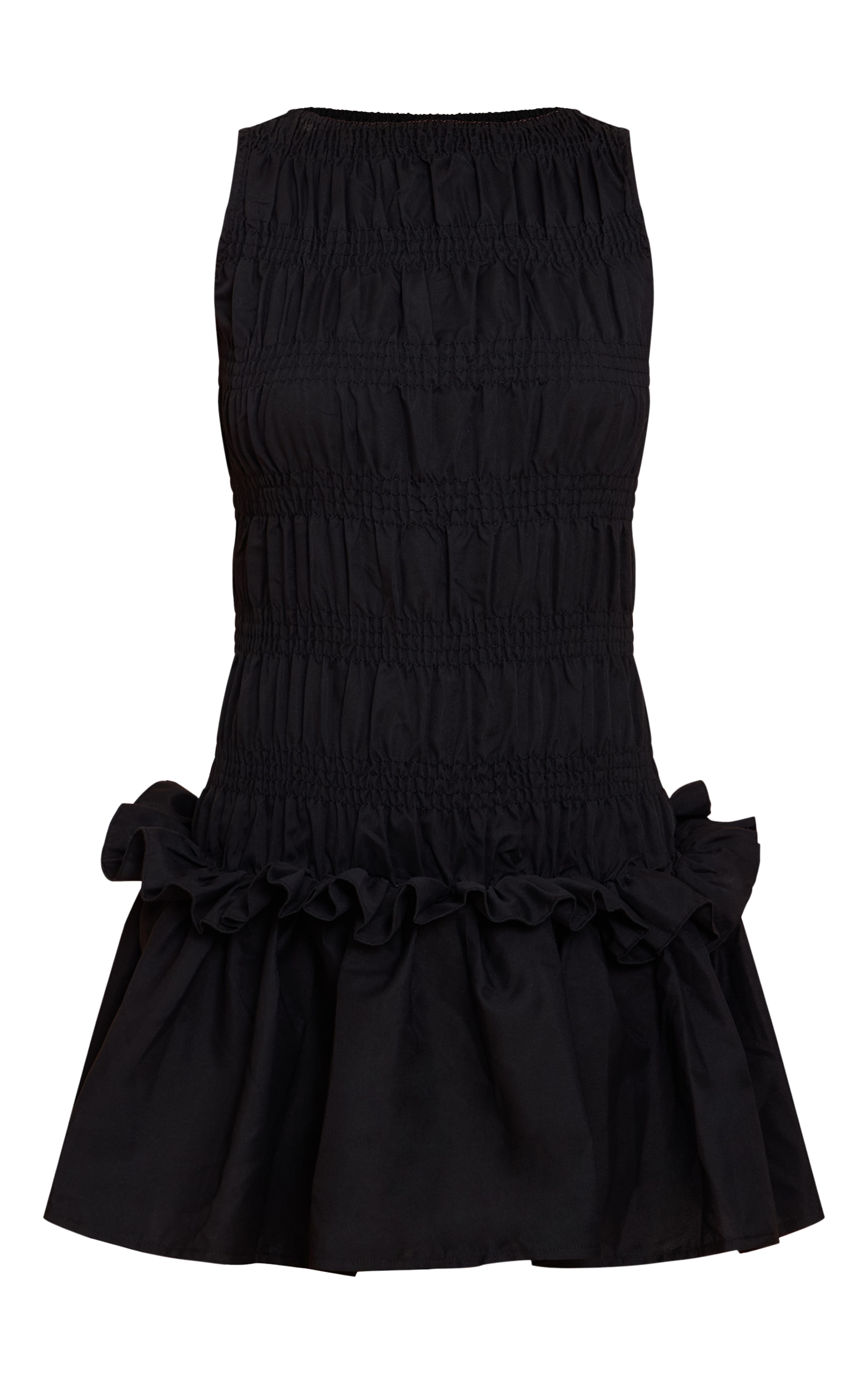 Black Tailored Shirred Frill Shift Dress image 5