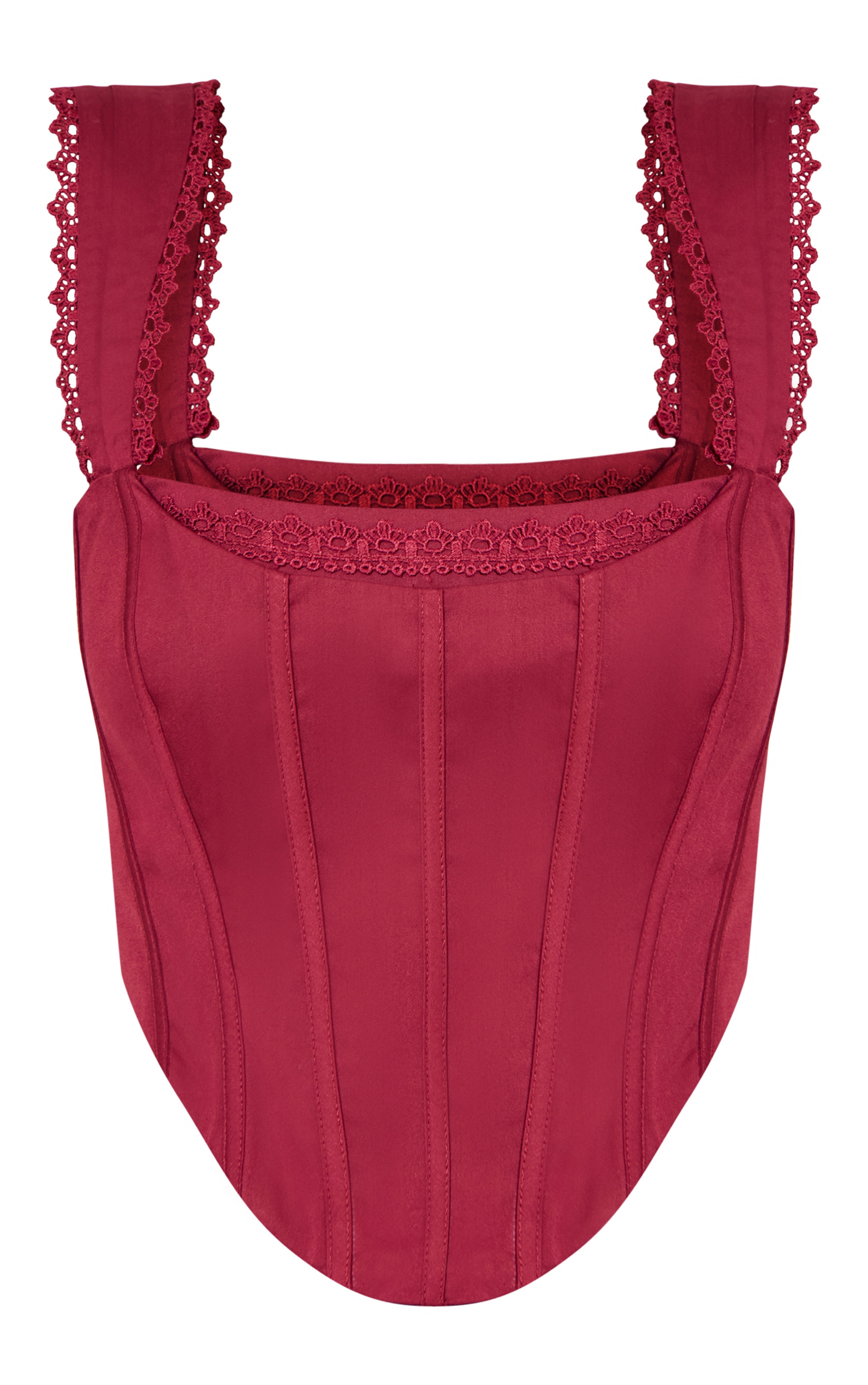 Wine Woven Scallop Trim Bonded Corset image 5