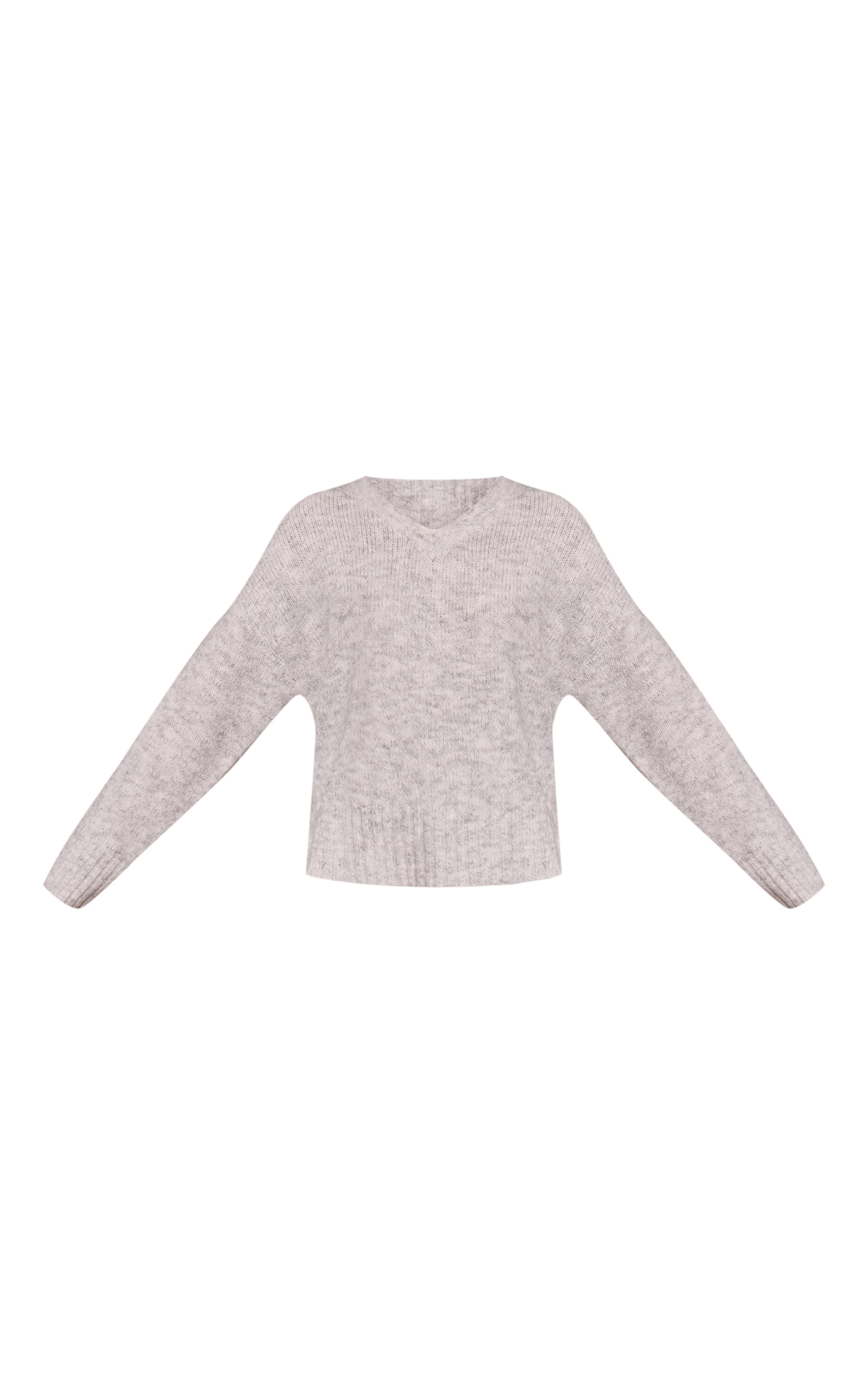 Light Grey V Neck Rib Detail Sweater image 5