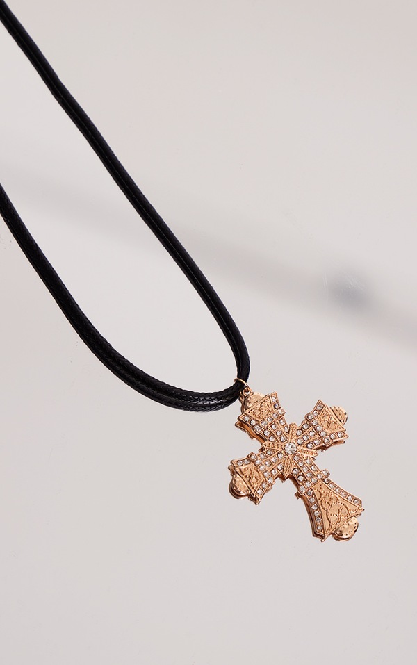 Gold Long Cord Cross Pendant Necklace PrettyLittleThing USA