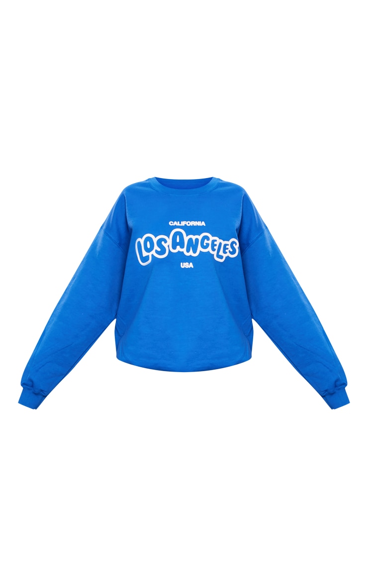 Cobalt Los Angeles Puff Print Sweatshirt PrettyLittleThing