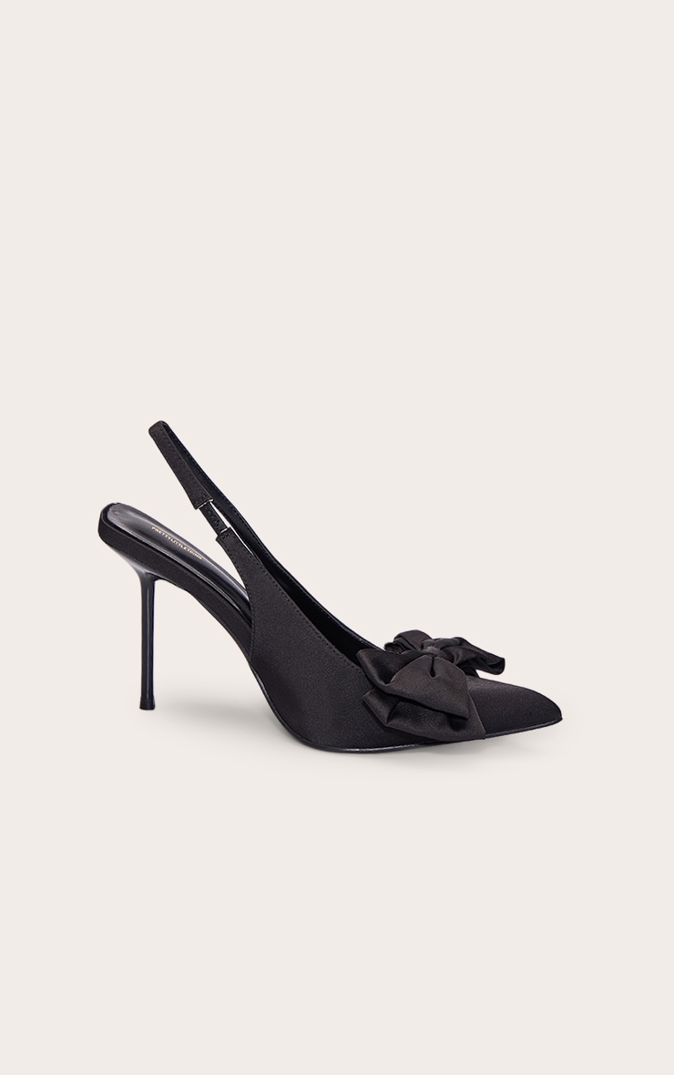 Black Satin Bow Front Sling Back Court Shoe image 2