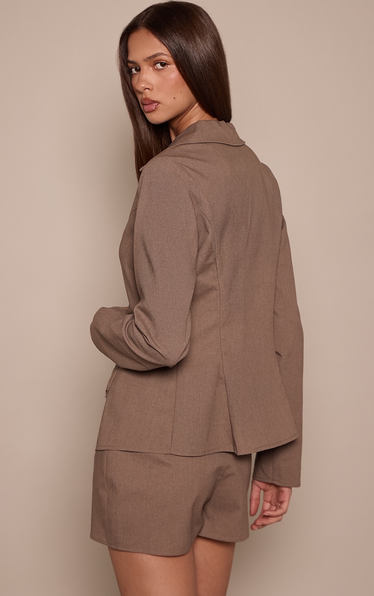 Deep Taupe Linen Look Tie Bead Detail Shirt image 2