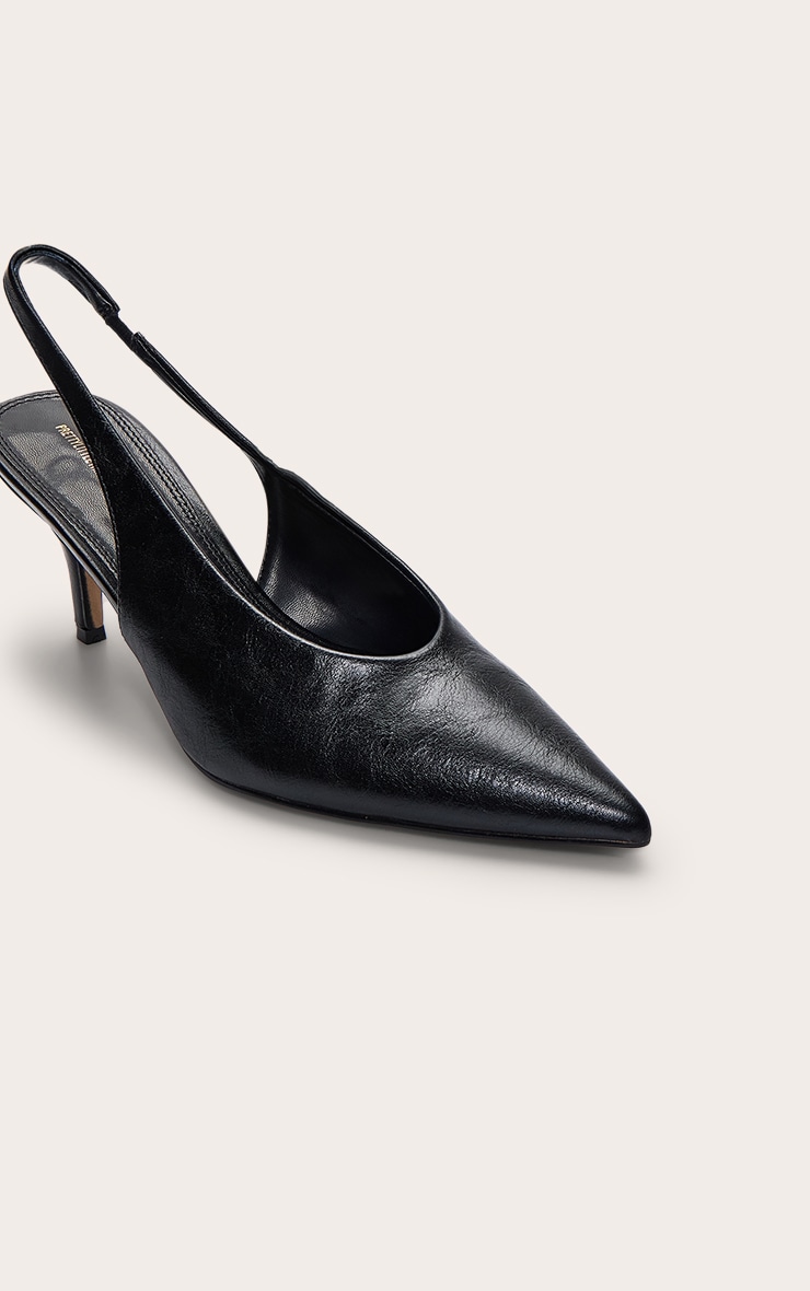Black PU High Vamp Mid Heel Sling Back Courts image 5