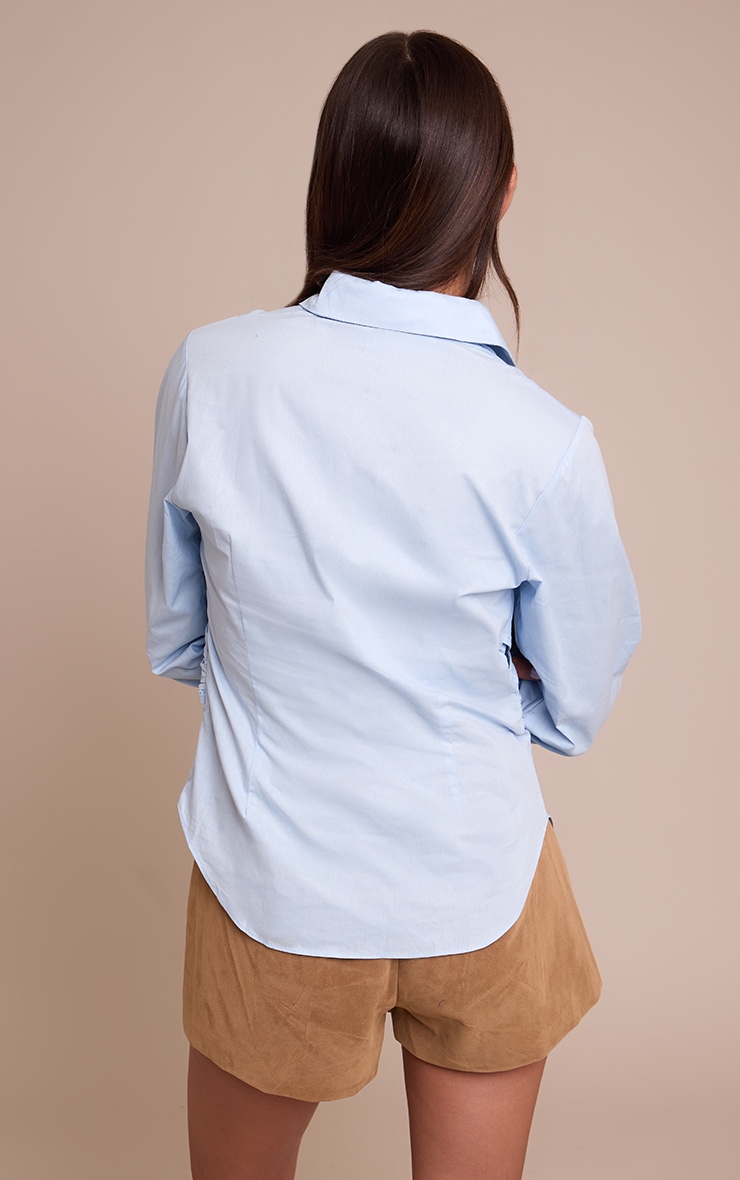 Light Blue Cotton Wrap Detail Longline Shirt image 2