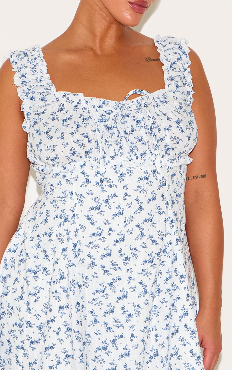 Plus Blue Ditsy Floral Ruched Tie Shift Dress image 4