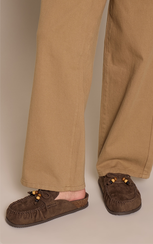 Khaki Suede Tassel Detail Footbed Mule