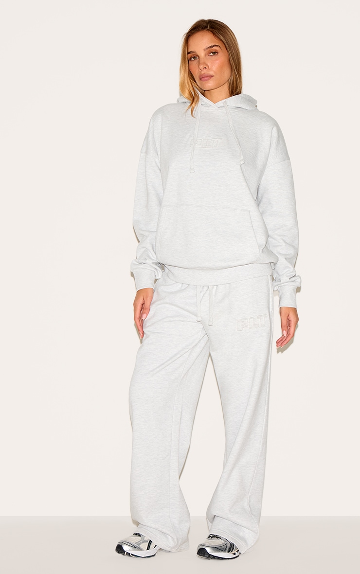 PRETTYLITTLETHING Ash Grey Premium Embossed Wide Leg Sweatpants image 1