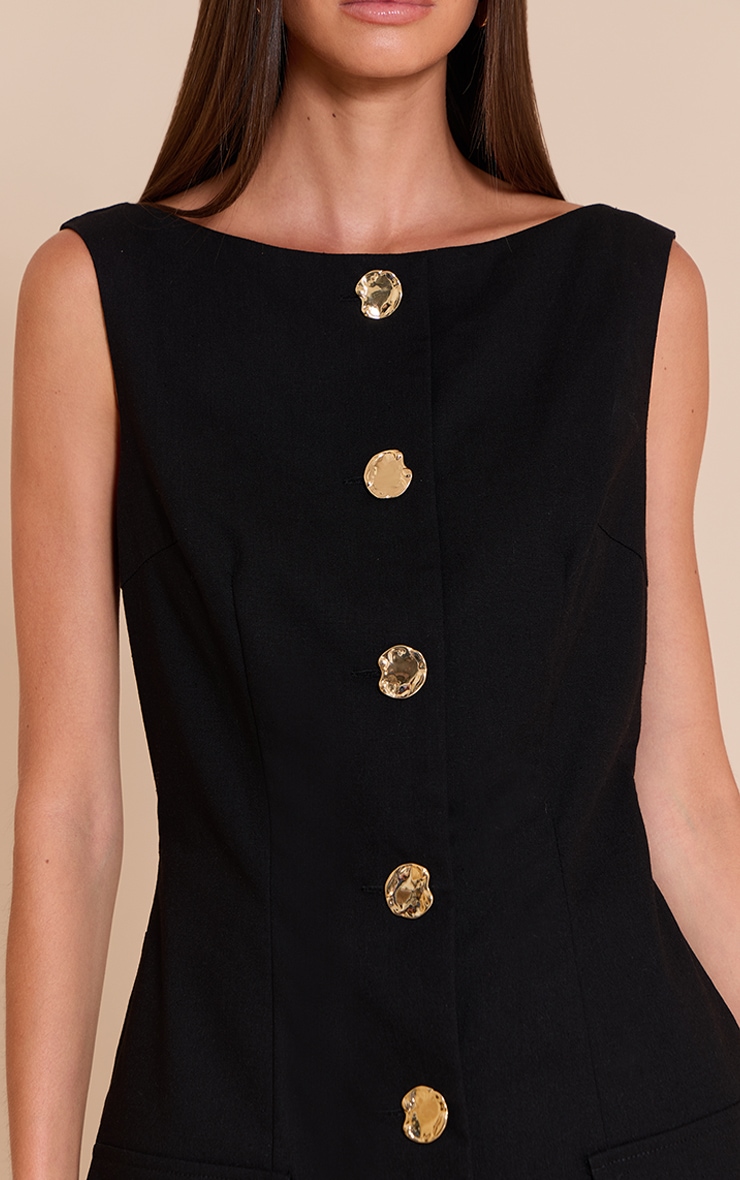 Black Woven Button Detail Skort Romper image 4