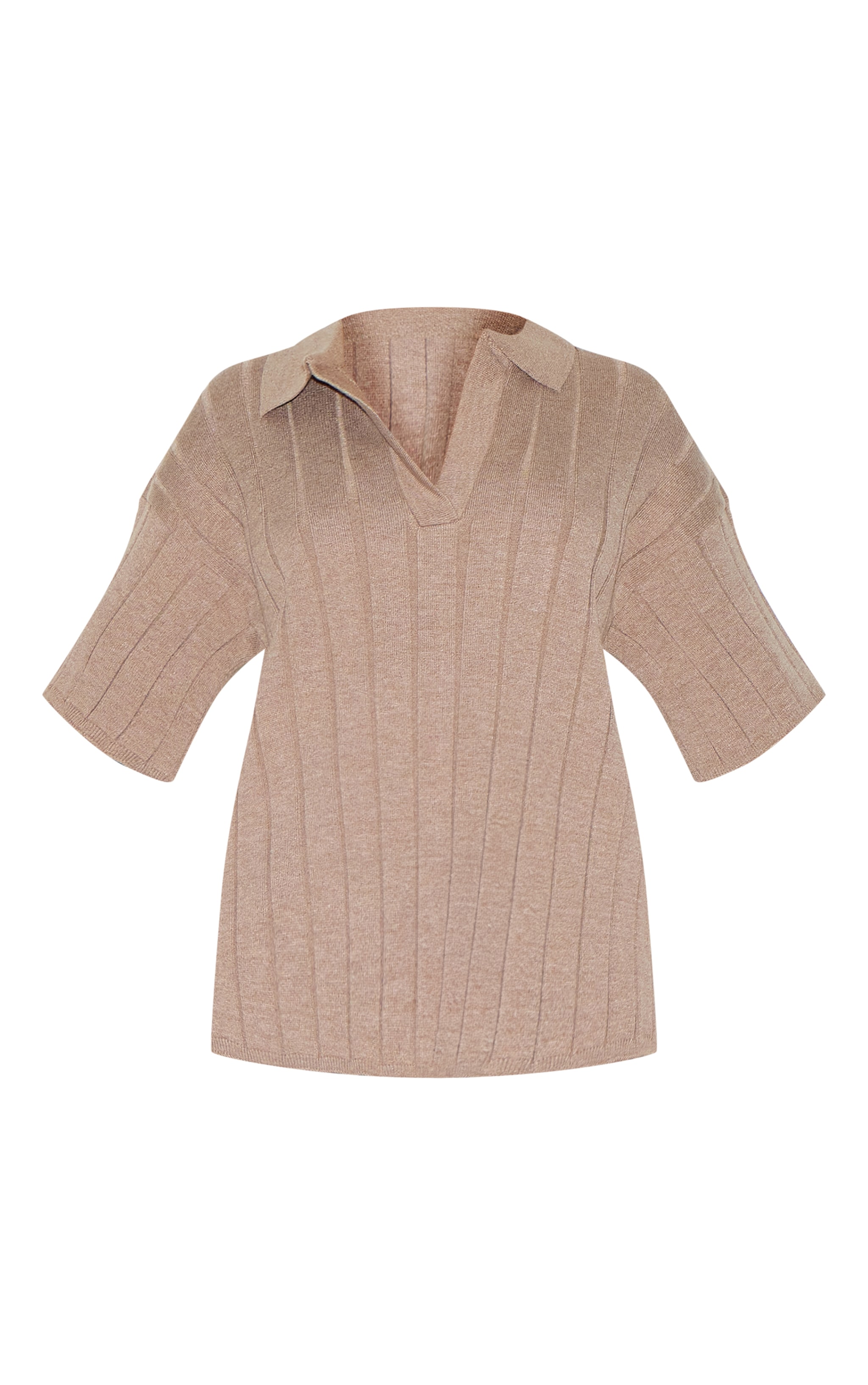 Mocha Rib Knit Oversized Polo Top image 5
