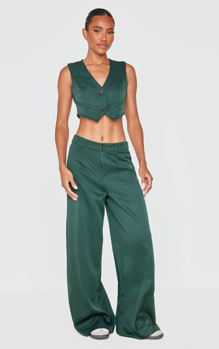 Forest Green Woven Belted Back Detail Suit Waistcoat Top image 3