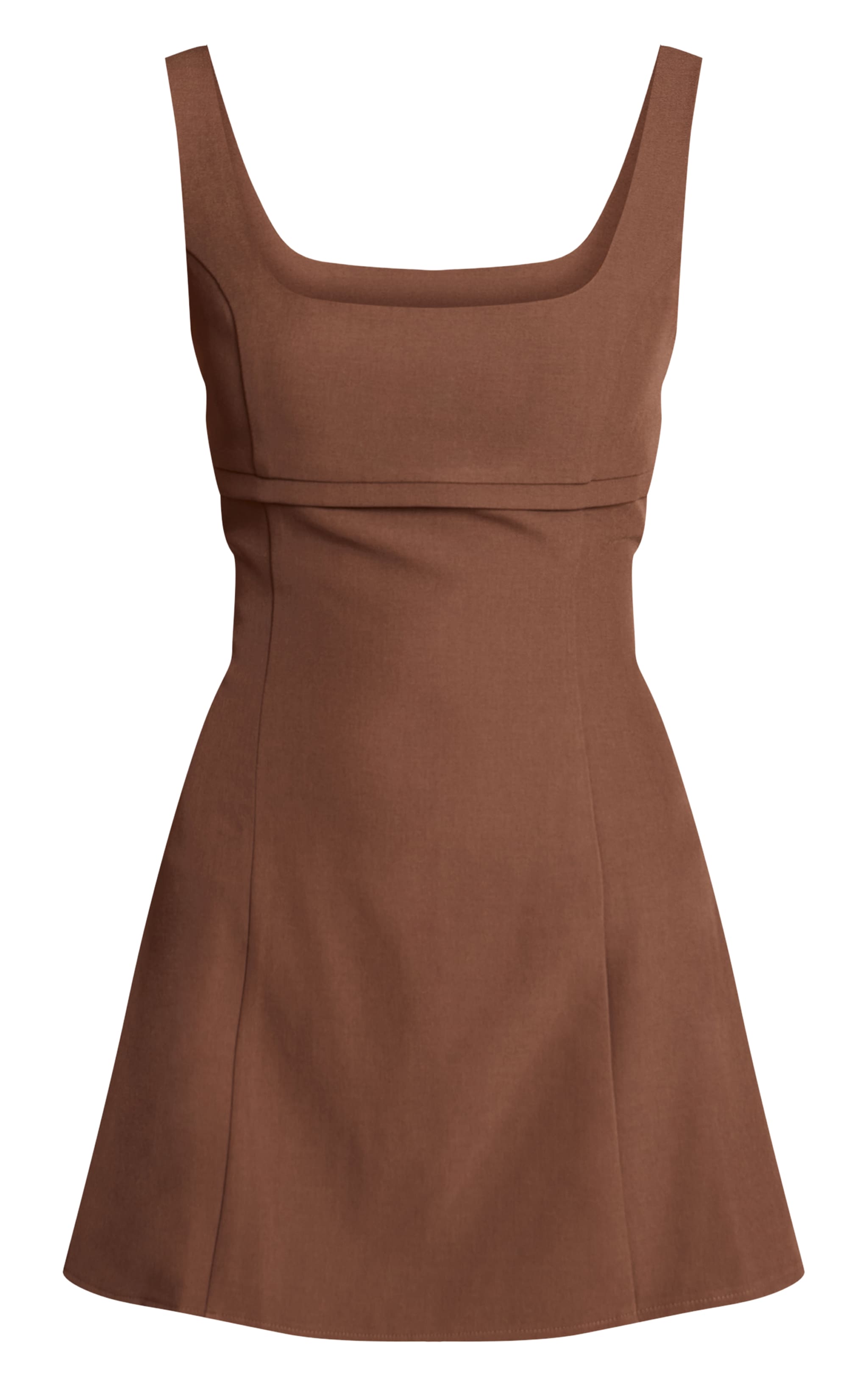 Robe de tailleur droite tissée chocolat sans manches à double lisérés sous le buste image 5
