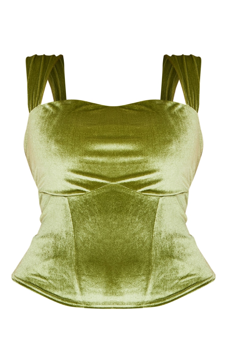 Sage Khaki Nylon Strappy Corset Top