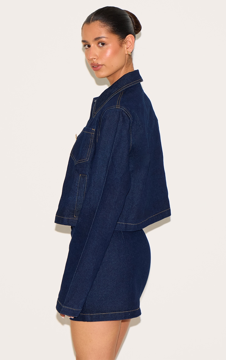Tall Dark Indigo Button Trim Long Sleeve Denim Shirt image 2