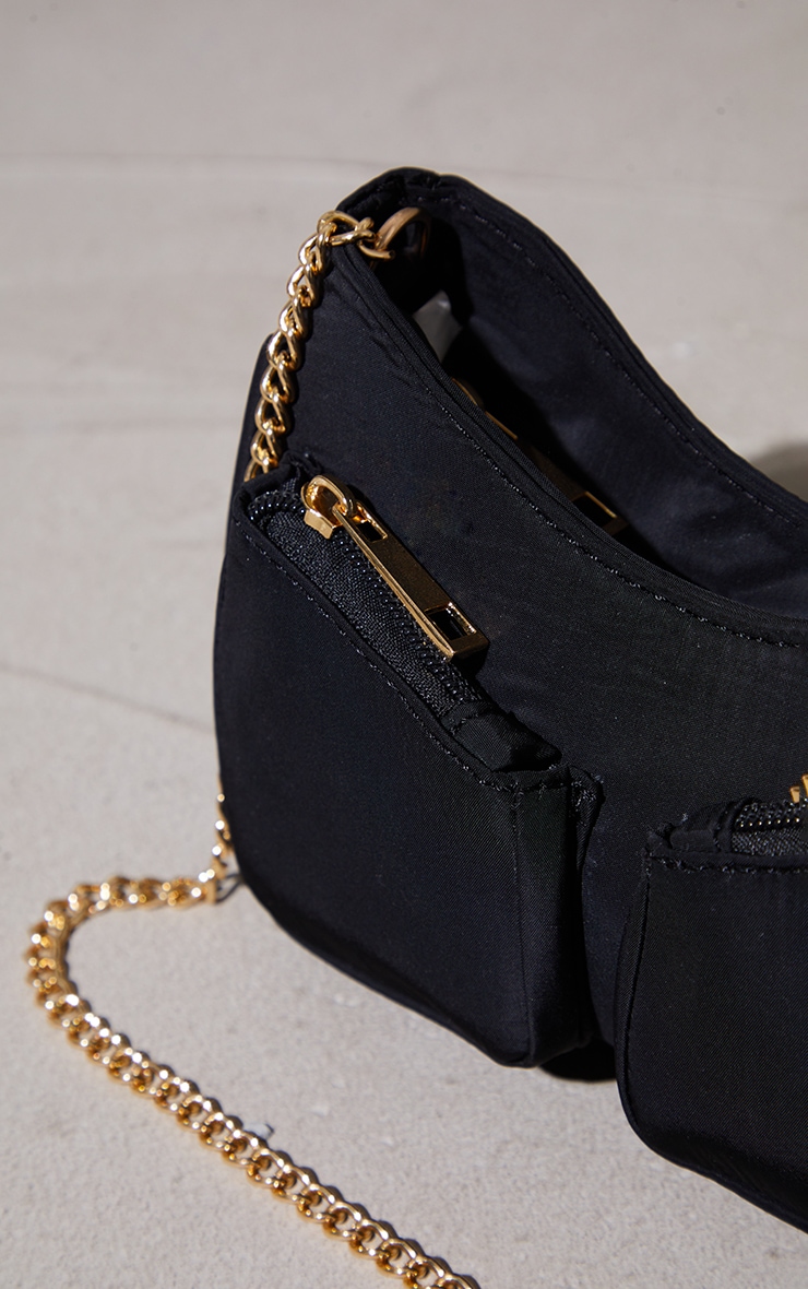 Black Nylon Mini Multi Pocket Chain Cross Body Bag PrettyLittleThing