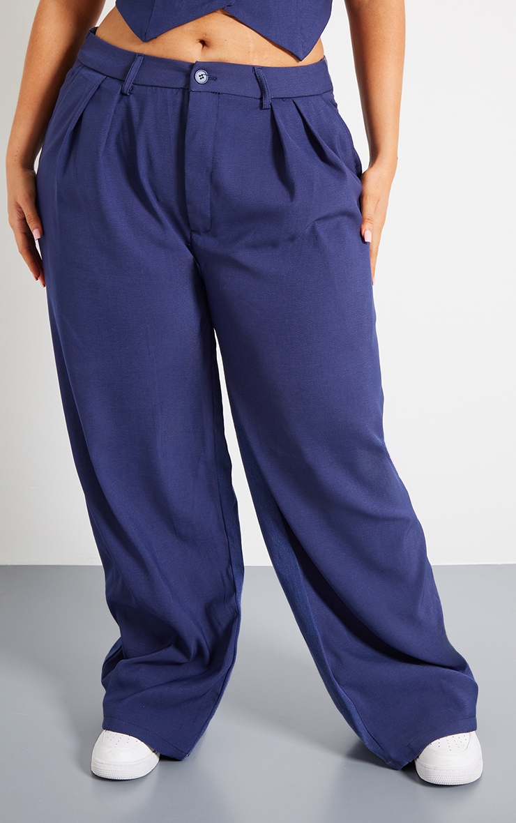 Plus Dark Indigo Denim Contrast Tailored Wide Leg Pants image 2