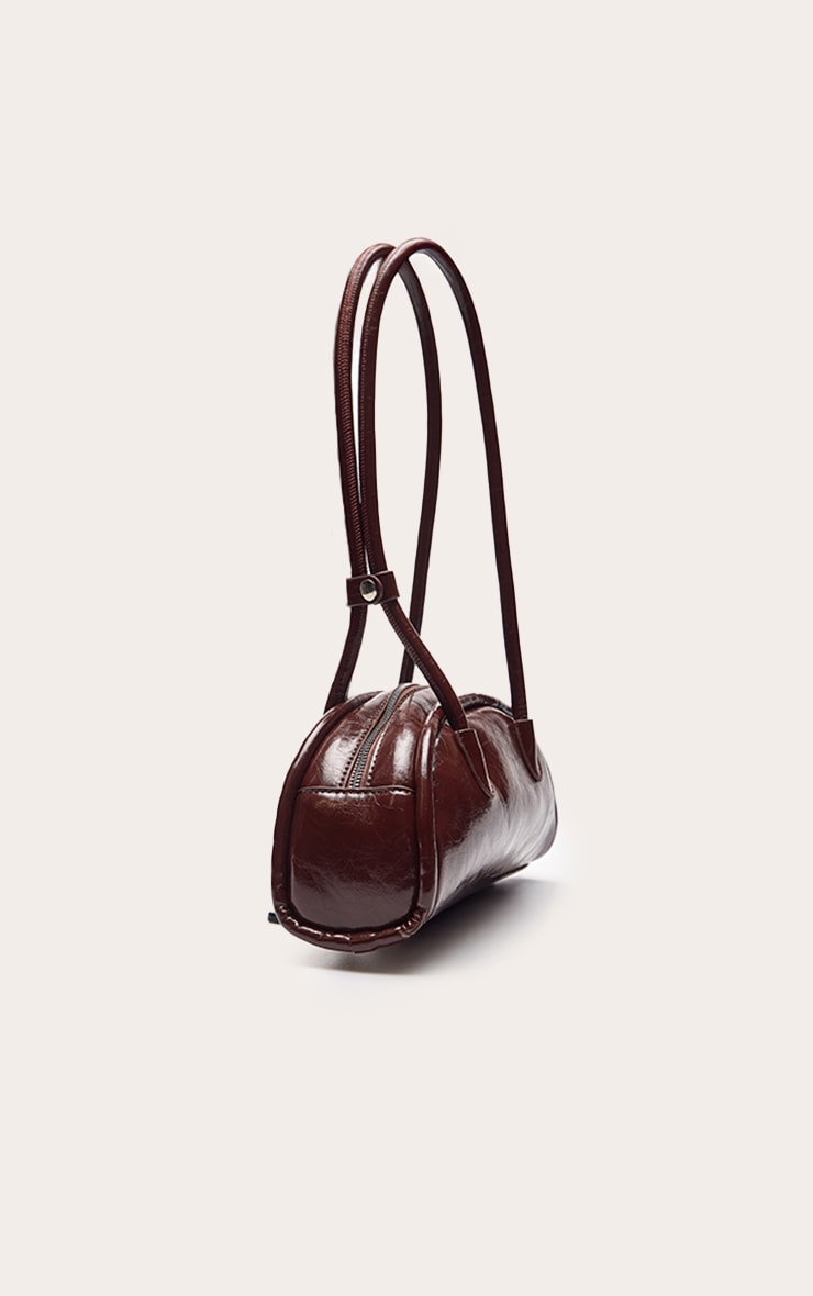 Burnt Red Crinkle PU Bowler Shoulder Bag image 3