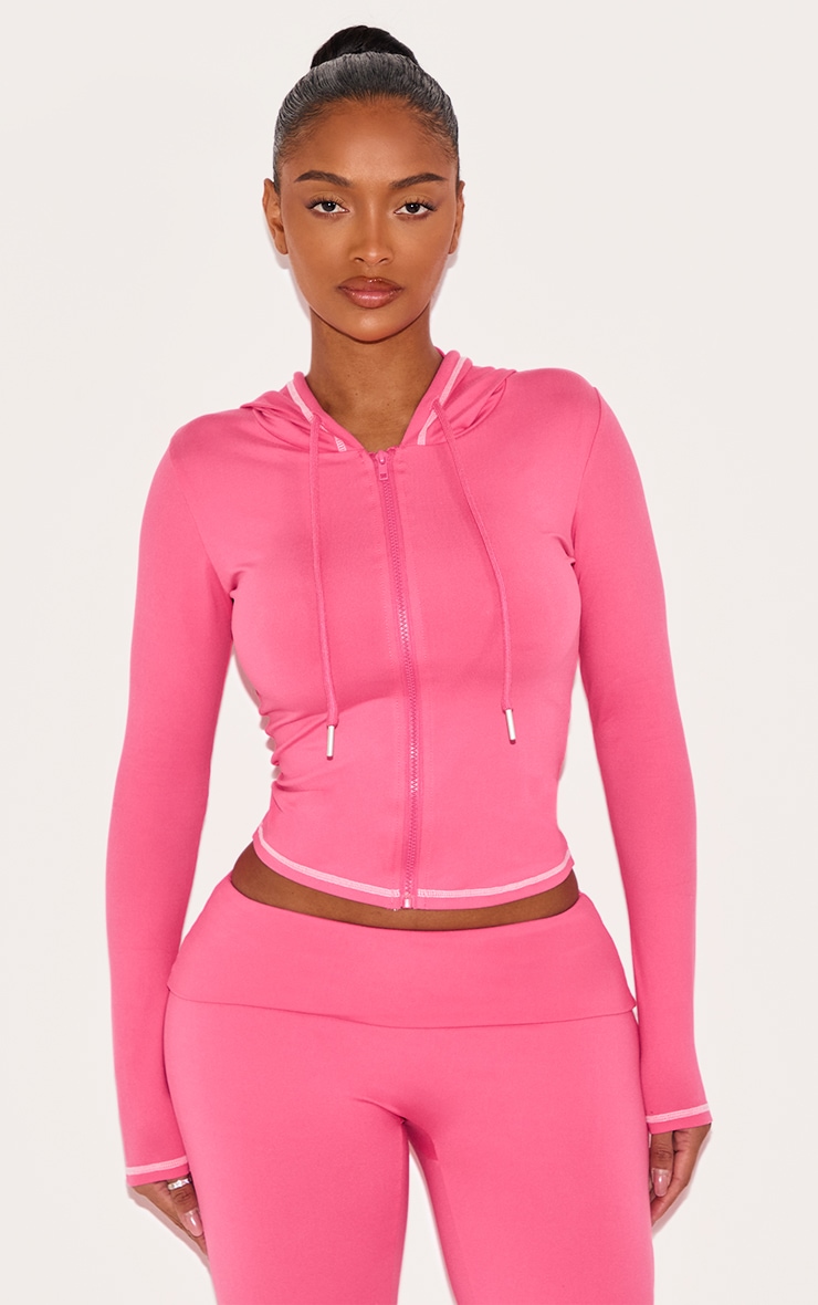 Shape Hoodie sculptant rose vif à coutures contrastantes et zip image 1