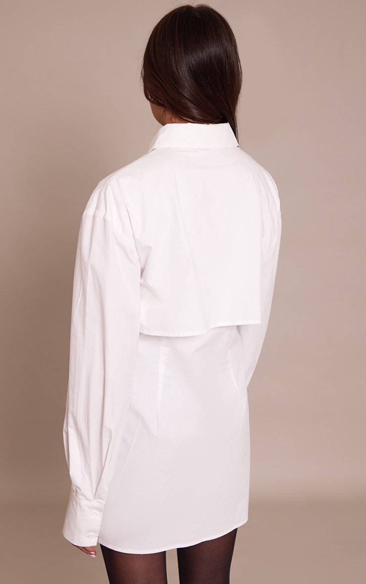 White Overlay Detail Long Sleeve Shirt Dress image 2