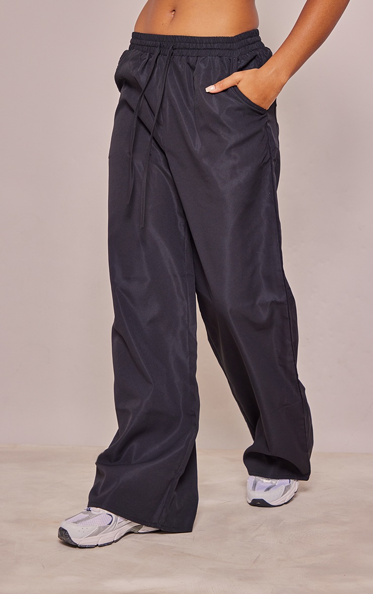 Black Soft Tailored Drawstring Waist Wide Leg Trousers image 2