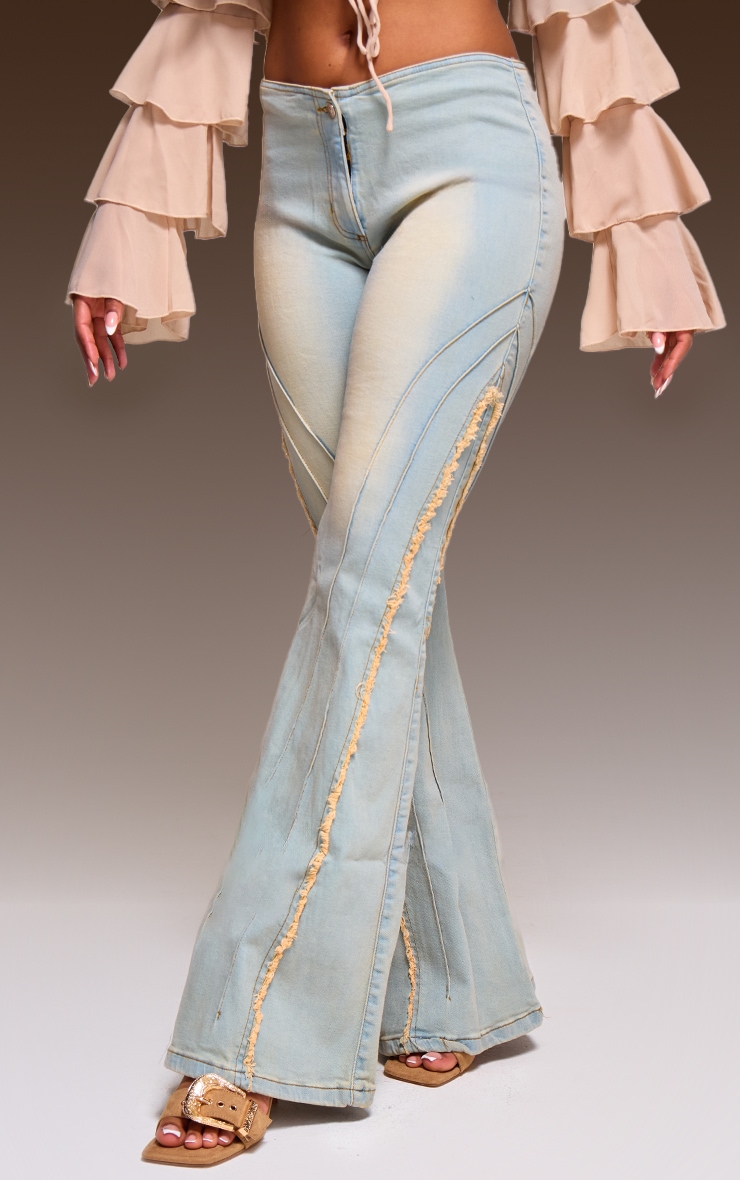 Vintage Distressed Seam Flared Jeans Denim PrettyLittleThing
