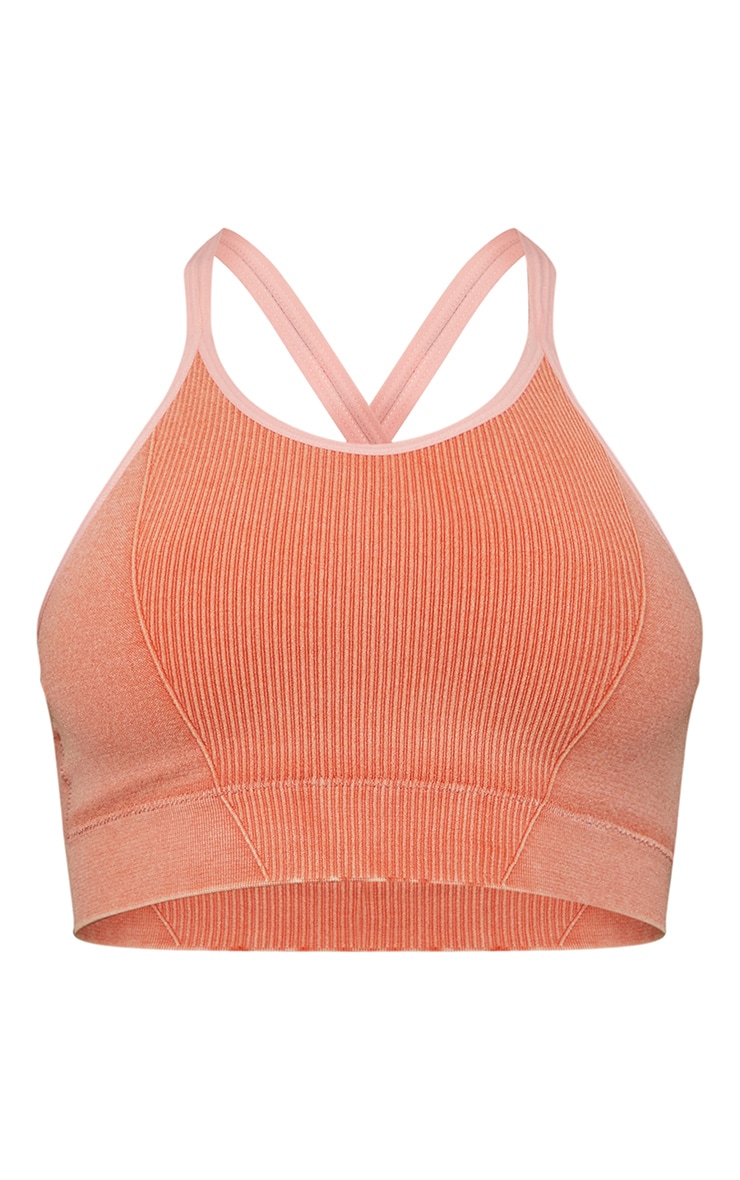 Brassière de sport sans coutures orange délavé côtelée image 5