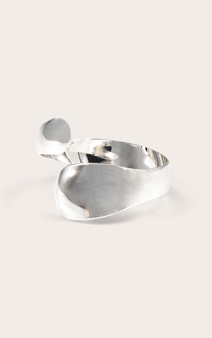 Silver Smooth Curved Asymmetric Cuff image 2