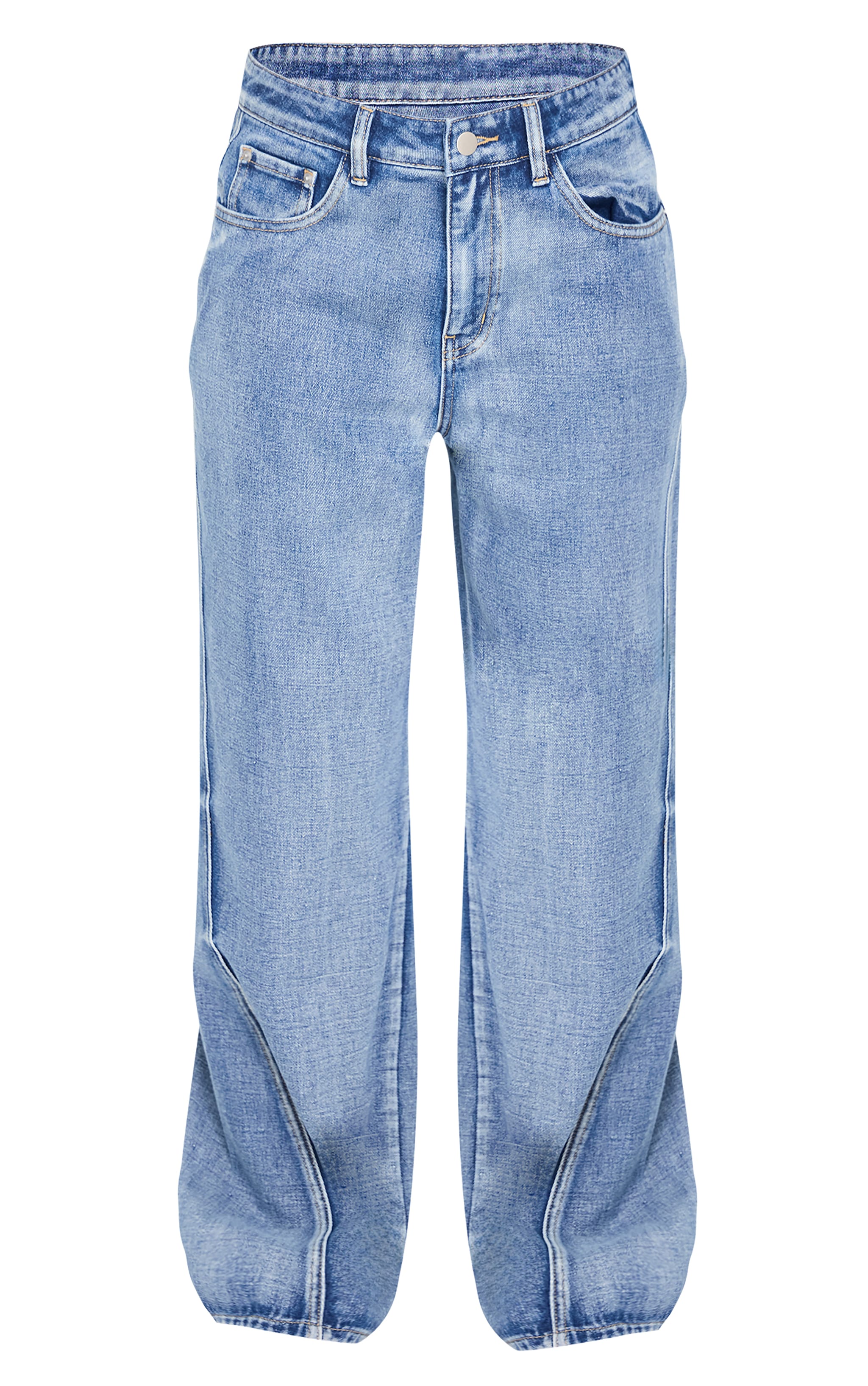 Acid Blue Wash Low Rise Seam Detail Wide Leg Jeans image 5