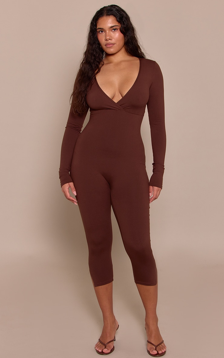 Shape Chocolate Sculpt Long sleeve wrap V neck Capri Jumpsuit image 1