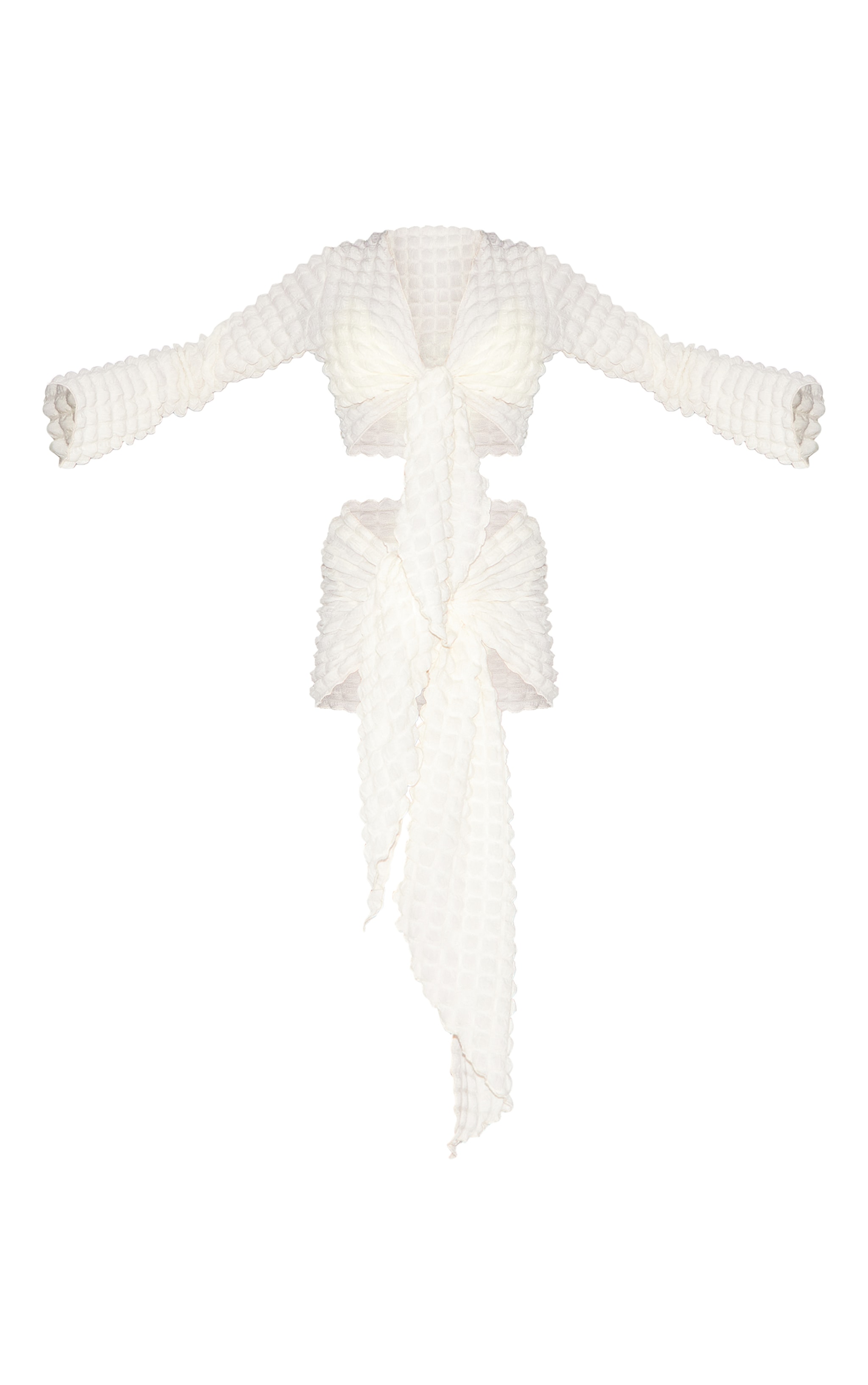 Cream Bubble Texture Tie Front Top And Sarong Beach Set image 1