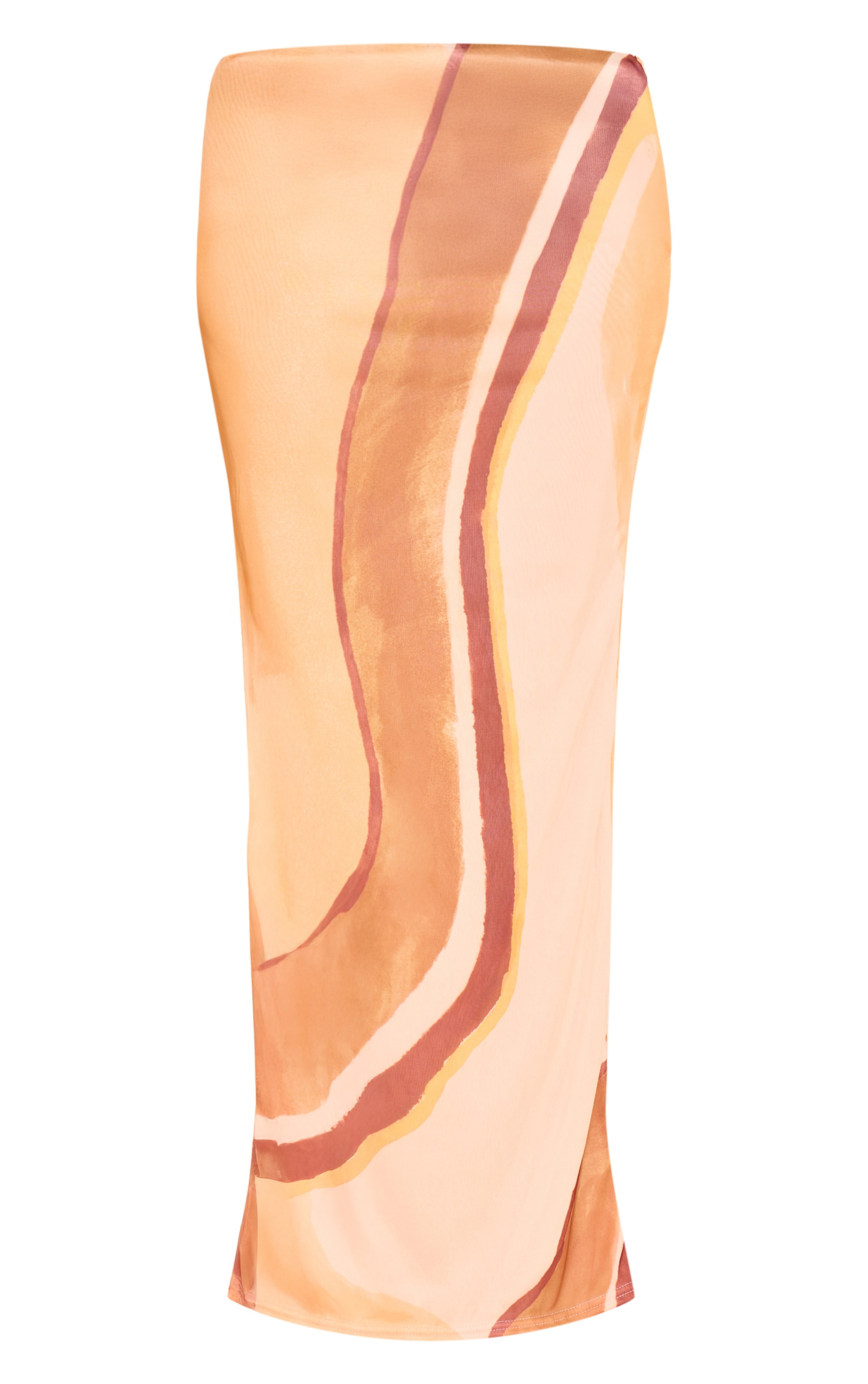 Yellow Abstract Print Mesh Ruched Maxi Skirt image 5