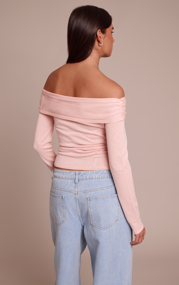 Pink Long Sleeve Twist Shoulder Detail Knitted Top image 2
