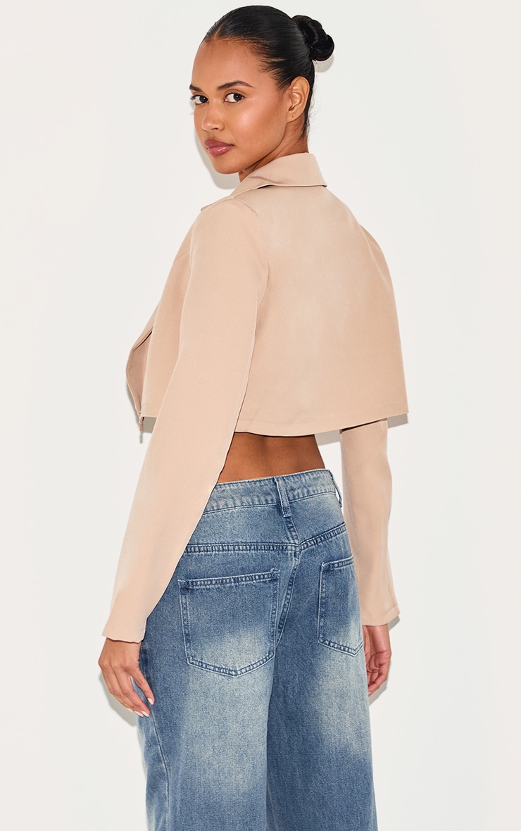 Stone Basic Woven Seam Detail Cropped Blazer image 2