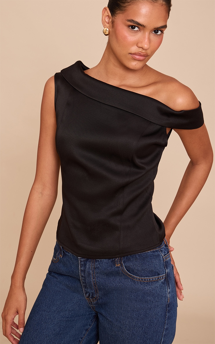 Black Asymmetric Fold Over Detail Top image 4