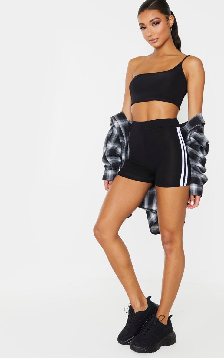 Short taille haute noir à doubles bandes latérales