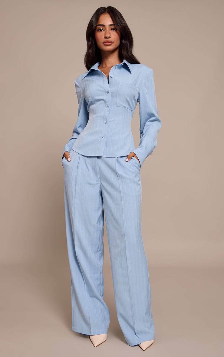 Petite Blue Pinstripe Oversized Shirt image 3