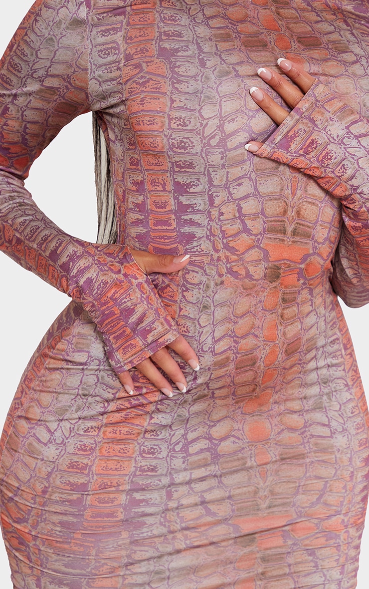 Shape Brown Snake Print Slinky High Neck Thumb Hole Midaxi Dress image 4