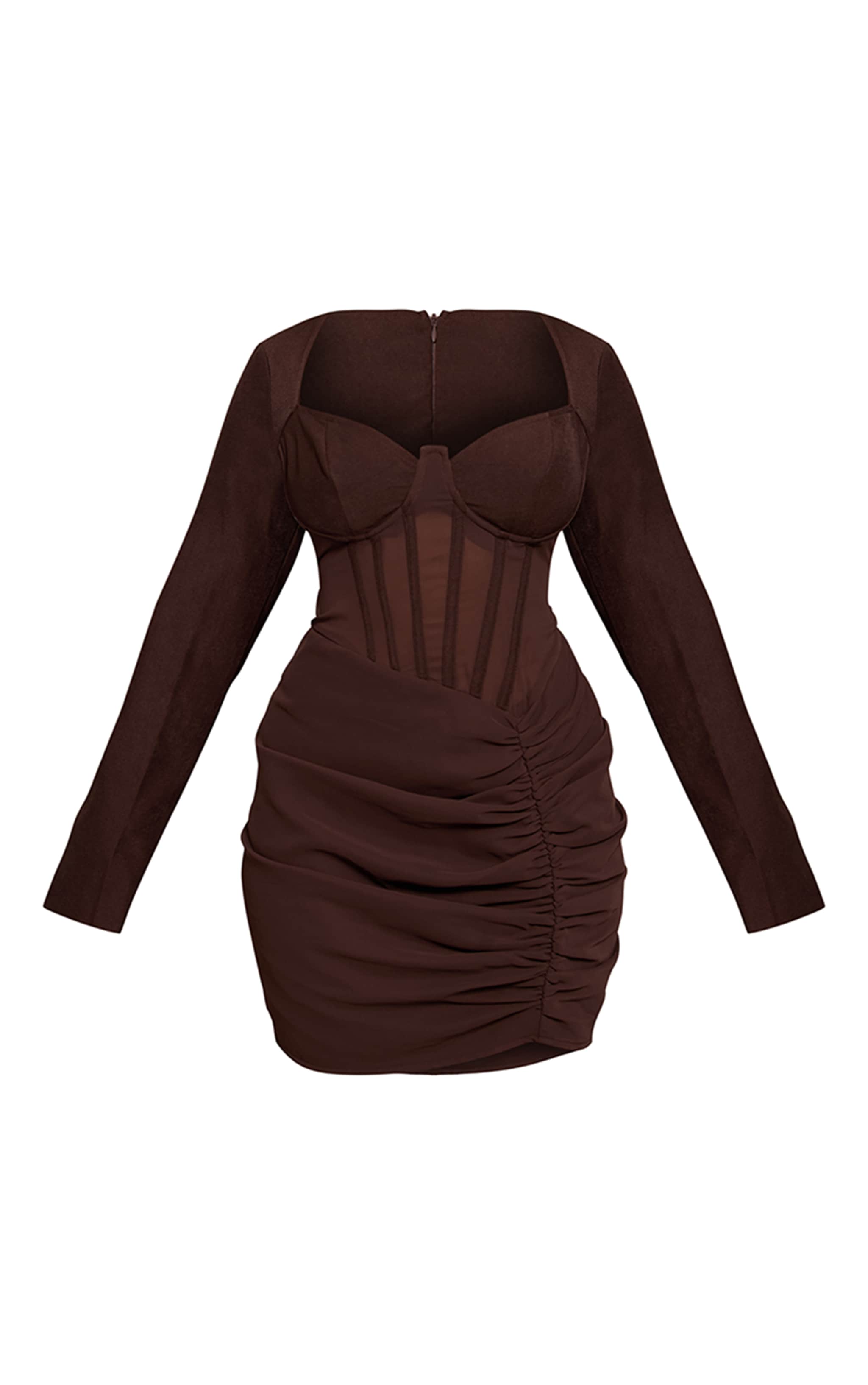 Shape Chocolate Mesh Insert Corseted Ruched Side Mini Dress image 5